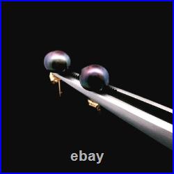 14K Yellow Gold Black Japan Pearl Necklace Stud Earrings Set with Cert