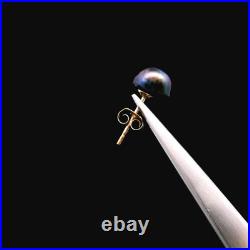 14K Yellow Gold Black Japan Pearl Necklace Stud Earrings Set with Cert