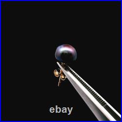 14K Yellow Gold Black Japan Pearl Necklace Stud Earrings Set with Cert