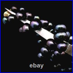 14K Yellow Gold Black Japan Pearl Necklace Stud Earrings Set with Cert