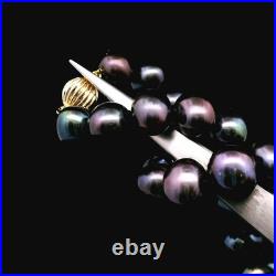 14K Yellow Gold Black Japan Pearl Necklace Stud Earrings Set with Cert