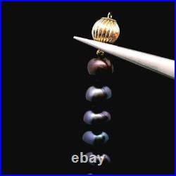 14K Yellow Gold Black Japan Pearl Necklace Stud Earrings Set with Cert