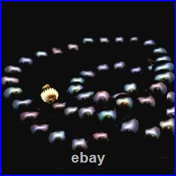 14K Yellow Gold Black Japan Pearl Necklace Stud Earrings Set with Cert