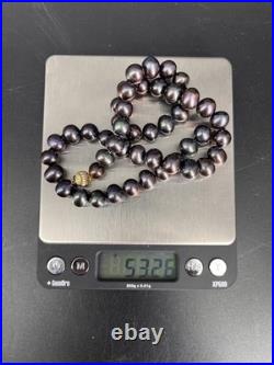 14K Yellow Gold Black Japan Pearl Necklace Stud Earrings Set with Cert