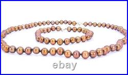 14K Yellow Gold Bronze Copper Freshwater Pearl Necklace 18 Bracelet 7.5 Set