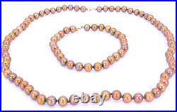 14K Yellow Gold Bronze Copper Freshwater Pearl Necklace 18 Bracelet 7.5 Set