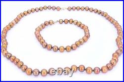 14K Yellow Gold Bronze Copper Freshwater Pearl Necklace 18 Bracelet 7.5 Set
