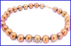 14K Yellow Gold Bronze Copper Freshwater Pearl Necklace 18 Bracelet 7.5 Set