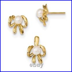 14K Yellow Gold Children's 4-5mm White FWC Pearl Pendant and Earring Set