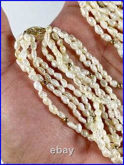 14K Yellow Gold Clasp & Beads 5 Strand Seed Pearl Bracelet and Necklace Set