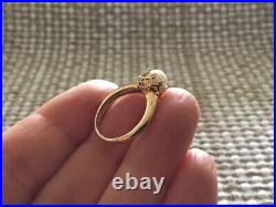 14K Yellow Gold Cultured Pearl Ring in Size 5 set in a delicate crown setting