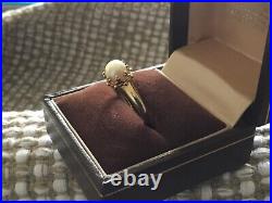 14K Yellow Gold Cultured Pearl Ring in Size 5 set in a delicate crown setting