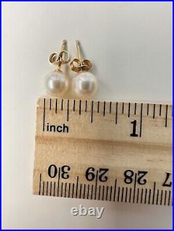 14K Yellow Gold Diamond & Pearl Earring & Necklace & Ring Set In Box