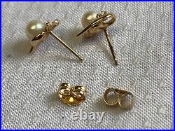 14K Yellow Gold Diamond & Pearl Earring & Necklace Set 2.75g Fine Jewelry In Box