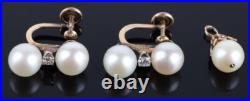 14K Yellow Gold Diamond & Pearl Earring, Pendant & Bracelet Set