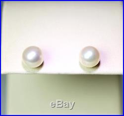 14K Yellow Gold Diamond & Pearl Pendant & Pearl Earrings Studs Set 7559
