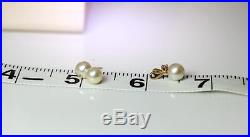 14K Yellow Gold Diamond & Pearl Pendant & Pearl Earrings Studs Set 7559