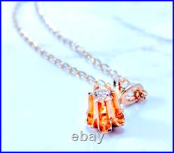 14K Yellow Gold Diamond Solitaire Pendant Necklace & Diamond Earrings Set