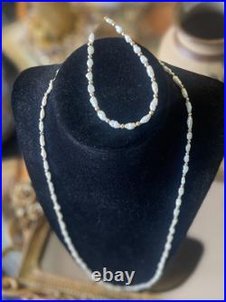 14K Yellow Gold Fresh Water Pearl Necklace 23.5 Bracelet 7 Set 9.72g Jewelry