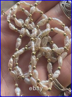 14K Yellow Gold Fresh Water Pearl Necklace 23.5 Bracelet 7 Set 9.72g Jewelry