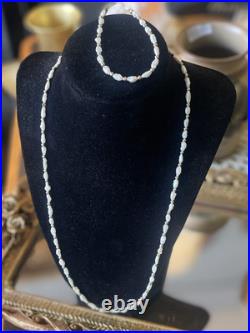 14K Yellow Gold Fresh Water Pearl Necklace 23.5 Bracelet 7 Set 9.72g Jewelry