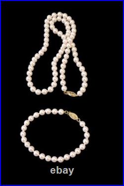 14K Yellow Gold Fresh Water Pearl Necklace And Bracelet Set