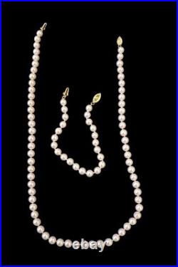 14K Yellow Gold Fresh Water Pearl Necklace And Bracelet Set