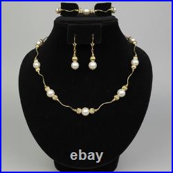 14K Yellow Gold Genuine White Pearl Jewelry Sets for Women Elegant Jewelry Gift