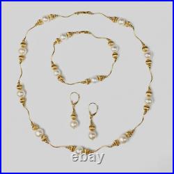14K Yellow Gold Genuine White Pearl Jewelry Sets for Women Elegant Jewelry Gift
