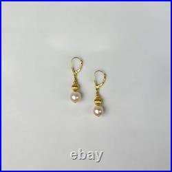 14K Yellow Gold Genuine White Pearl Jewelry Sets for Women Elegant Jewelry Gift