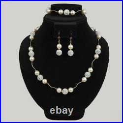 14K Yellow Gold Gorgeous Freshwater Pearl Set with Czech Crystal for Women 14K Yellow Gold Gorgeous Freshwater Pearl Set with Czech Crystal for Women