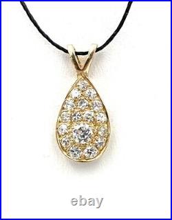 14K Yellow Gold Handcrafted Natural Diamond Bead Setting Teardrop Pendant 1.3g