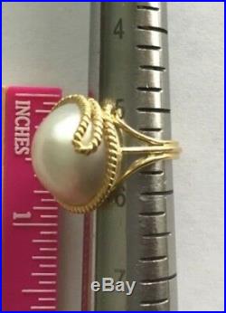 14K Yellow Gold Mabe Blister Pearl Bezel Set Statement Ring Size 5 1/2 10 Grams