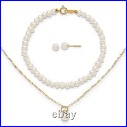 14K Yellow Gold Madi K White FWC Pearl 15 Necklace Earrings & Bracelet 3pc Set 14K Yellow Gold Madi K White FWC Pearl 15 Necklace Earrings & Bracelet 3pc Set