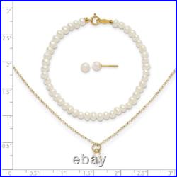 14K Yellow Gold Madi K White FWC Pearl 15 Necklace Earrings & Bracelet 3pc Set 14K Yellow Gold Madi K White FWC Pearl 15 Necklace Earrings & Bracelet 3pc Set