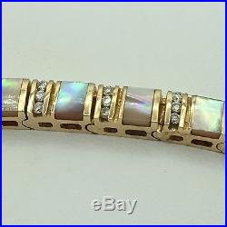 14K Yellow Gold Mother of Pearl and Diamond Channel Set 7 Inch Bracelet