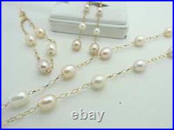 14K Yellow Gold Multi Colored Pearl Earrings Bracelet Necklace Set 25.4 Grams