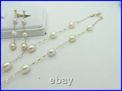 14K Yellow Gold Multi Colored Pearl Earrings Bracelet Necklace Set 25.4 Grams