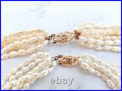 14K Yellow Gold Multi Strand Pearl 32 Long Necklace & 8 Bracelet Set Vintage