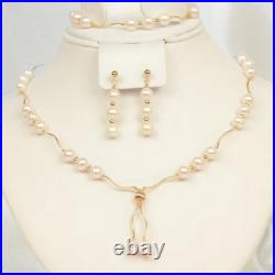 14K Yellow Gold Natural White genuine Pearl Necklace, Bracelet, Earrings Set 14K Yellow Gold Natural White genuine Pearl Necklace, Bracelet, Earrings Set