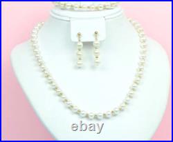 14K Yellow Gold Natural White genuine Pearl Necklace, Bracelet, Earrings Set 14K Yellow Gold Natural White genuine Pearl Necklace, Bracelet, Earrings Set