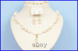 14K Yellow Gold Natural White genuine Pearl Necklace, Bracelet, Earrings Set 14K Yellow Gold Natural White genuine Pearl Necklace, Bracelet, Earrings Set