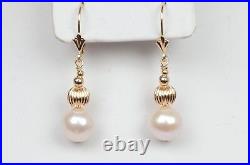 14K Yellow Gold Natural White genuine Pearl Necklace, Bracelet, Earrings Set