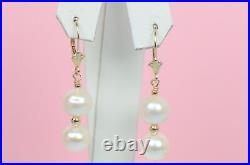 14K Yellow Gold Natural White genuine Pearl Necklace, Bracelet, Earrings Set