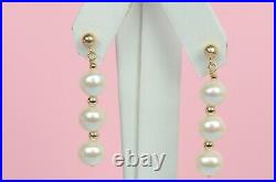 14K Yellow Gold Natural White genuine Pearl Necklace, Bracelet, Earrings Set