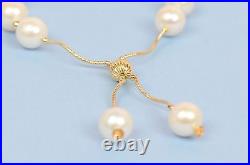 14K Yellow Gold Natural White genuine Pearl Necklace, Bracelet, Earrings Set