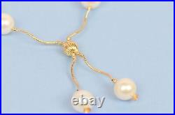 14K Yellow Gold Natural White genuine Pearl Necklace, Bracelet, Earrings Set