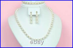 14K Yellow Gold Natural White genuine Pearl Necklace, Bracelet, Earrings Set 14K Yellow Gold Natural White genuine Pearl Necklace, Bracelet, Earrings Set