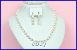 14K Yellow Gold Natural White genuine Pearl Necklace, Bracelet, Earrings Set 14K Yellow Gold Natural White genuine Pearl Necklace, Bracelet, Earrings Set