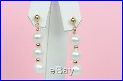14K Yellow Gold Natural genuine White Pearl Necklace, Bracelet, Earrings Set
